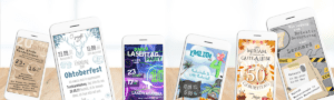 Headerbild zu E-Cards. Digitale Einladungen auf Smartphones. Geburtstagseinladungen, Einladung zum Klassentreffen, Einladung zum Kindergeburtstag.